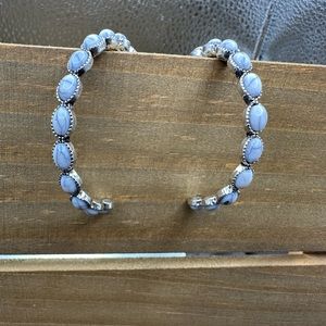 Women’s handmade white turquoise hoop earrings